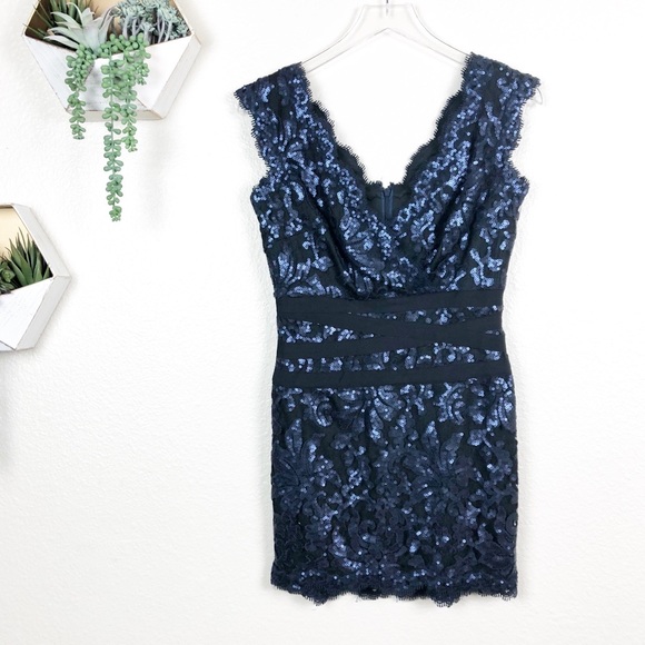 Tadashi shoji paillette sequin lace v-neck dress - Picture 1 of 8